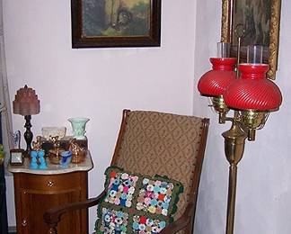 Rocker, marble top night stand, floor lamp, etc...