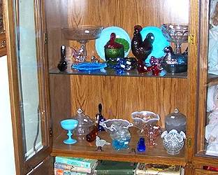 Assorted glassware, children's books