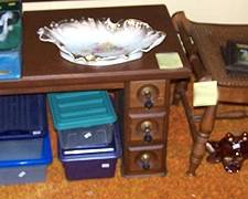 Coffee table, cane bottom stool