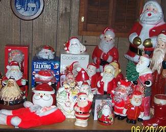 Assorted Santas including blow molds