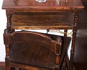Telephone stand, Fenton Santas, other old Christmas items