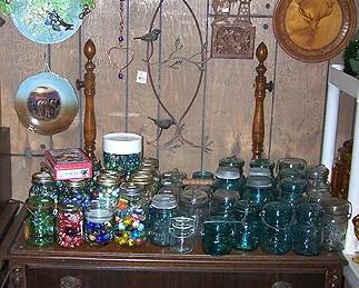 Small one drawer table, 1 of 2 copper boilers and marble collection
