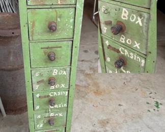 Primitive Industrial Bolt Cupboard Organizer Drawer Stack