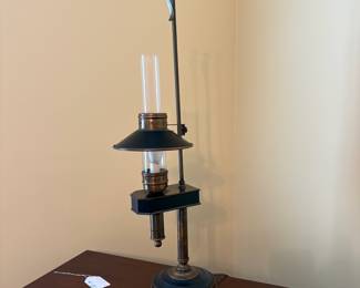 R28 - $125. Antique Student Tole Lamp. Measures 26" tall.