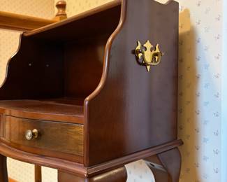 R20 - $75. The Bombay Company Queen Anne Telephone Table. Measures 19" wide x 13" deep x 31.5" tall.