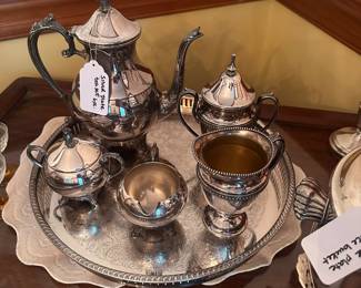 R118 - $40. Silver Plate Tea Set with Tray.