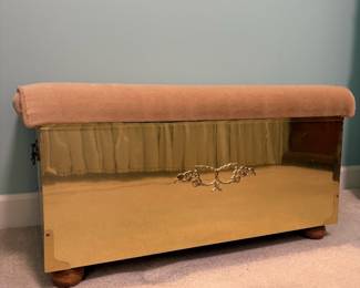 R14 - $250. Vintage Brass Cedar lined Chest with padded seat on top. Measures 33" wide x 17" deep x 16" tall. Excellent condition! You could recover the top to match your style.