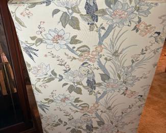 R48 - $150. Pair of Highland House High Wingback Chairs with Bird & Floral Pattern. Measures 32" wide x 22" deep x 44" tall. Floor to Seat is 19". Great condition!