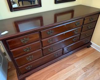 R31 - $450. Harden Furniture Solid Cherry 11 Drawer Dresser. Measures 66.5" wide x 21" deep x 34" tall. All drawers slide easily. Excellent condition!