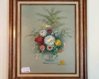 R55 - $75. Original Floral Painting signed Vogel. Measures 21.75" x 25.75".