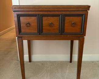 R2 - $30. Empty Wooden Sewing Machine Cabinet. Measures 25" x 18" x 31" tall. Very good vintage condition.