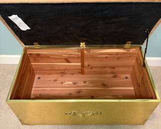 R14 - $250. Vintage Brass Cedar lined Chest with padded seat on top. Measures 33" wide x 17" deep x 16" tall. Excellent condition! You could recover the top to match your style.