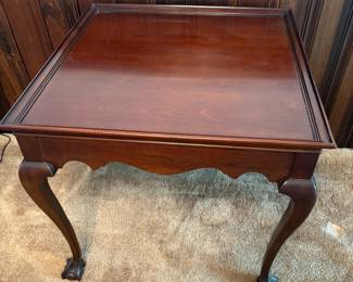 R42 - $75. Drexel Oversized Side Table with clawfoot detail. Excellent condition. Measures 26" square x 24.5" tall.