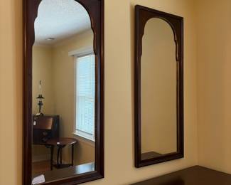 R33 - $65 Each. 2 available. Wood Framed Wall Mirrors - hang on single hook. Measures 19.5" wide x 45.5" tall.