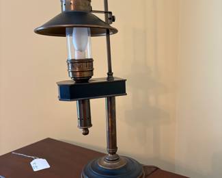 R28 - $125. Antique Student Tole Lamp. Measures 26" tall.