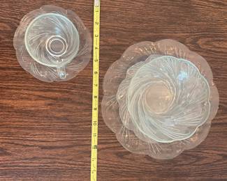 R76 - $100. KIG Swirl Glass Dish Set. Service for 12. Excellent Condition.