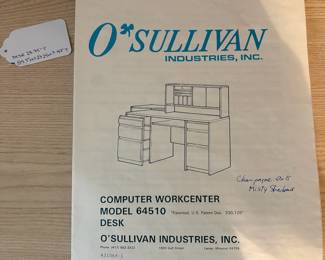 R9 - $40. O'Sullivans Computer Work center. Measures 5' long x 2' deep x 47" tall. Located on the 2nd story. You will need help to move.