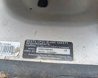 R115 - $40. Honda Push Mower. Model HRR2169VKA.