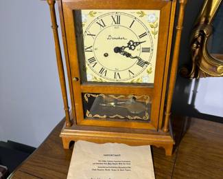 Daneker Mid Century Piller and Scroll Mantle clock, original book