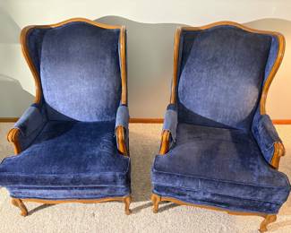 Navy Blue Velvet Broyhill Wing chairs