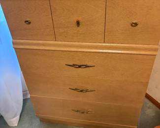 Mid Century Dresser by Hooker, Bowtie hardware with matching twin bed.