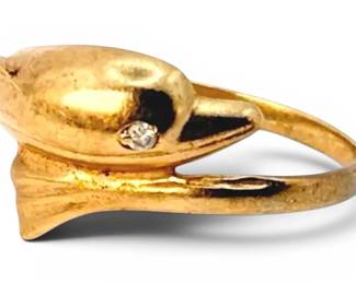 10k Gold Diamond Dolphin Ring Size 5 1.89g