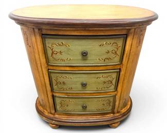 Brown Oval Accent Table With Olive Green Drawers