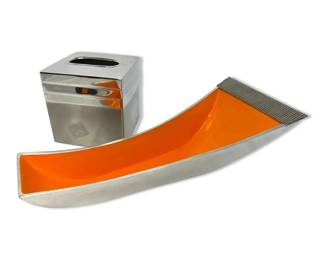 Stainless Steel Orange Enamel Serving Dish Tissue Box