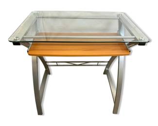 Glass Computer Desk W Pullout Surface