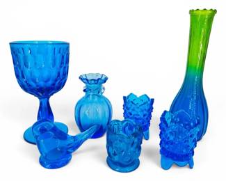 Fenton Thumbprint, Hobnail, L.E. Smith Moon Stars, and More Blue Glassware