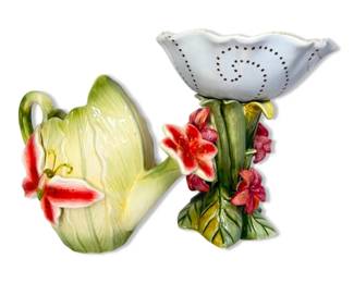 Floral Ceramic Bird Bath Watering Pitcher