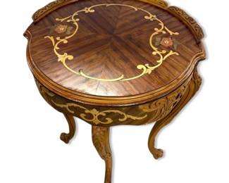 French Rococo Style Wooden Inlay Side Table