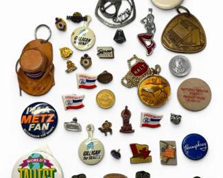 Historical Buttons, Pins, Coins, More