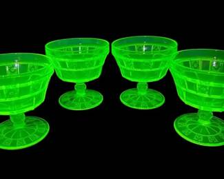 Four Uranium Glass Goblets