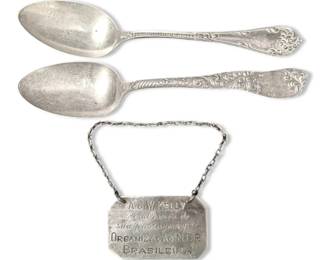 Two Sterling Silver Spoons Engraved Tag 49.2g Total