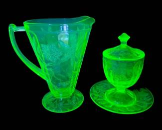 Uranium Floral Poinsettia Glass Pitcher More