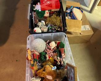 Tubs of Christmas decorations