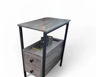 industrial/famhouse style end table with two drawers
