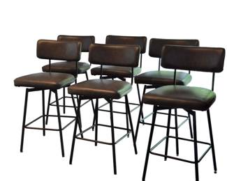 Set of 6 swivel bar stools with gray leather seats