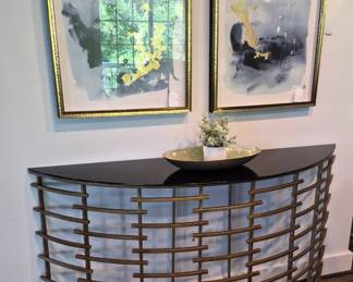 Fabulous contemporary demilune console table and abstract art