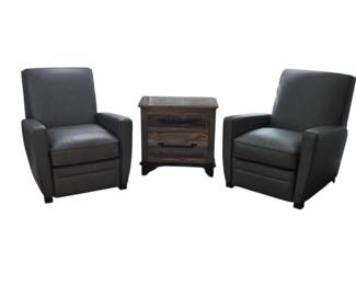 Pair of Bernhardt recliners with nightstand