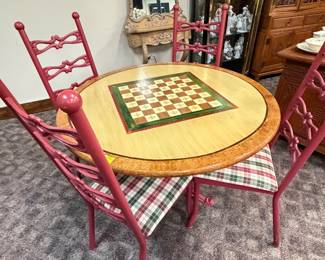Custom Painted Chess Table and Chairs
