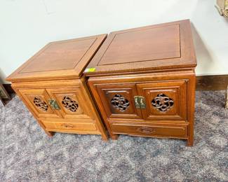 Pair Rosewood Chinoiserie End Tables