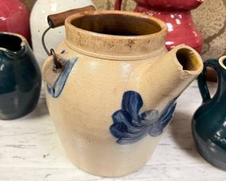 Cobalt Decorated Batter Jug Signed "F.H. Cowden Harrisburg"