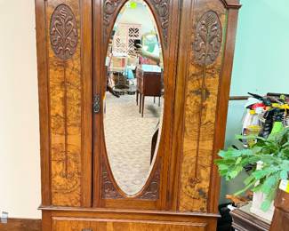 Beautiful English Wardrobe w/ Burled Panels