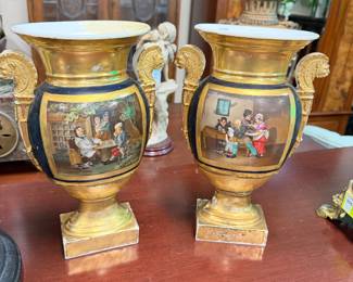 Pair Old Paris Bolted Vases