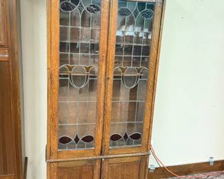 Tall English Leaded Glass Bookcase