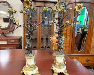 Pair Matching Candelabra w/ Cherub Base