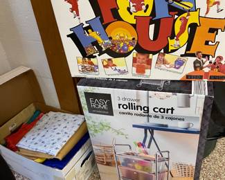 Rolling cart in box, vintage game