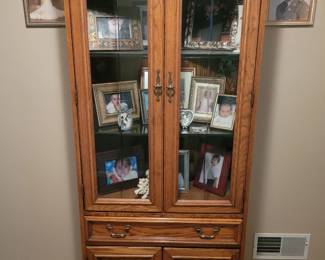 Vintage Style Wooden Hutch with glass doors and lower closed storage